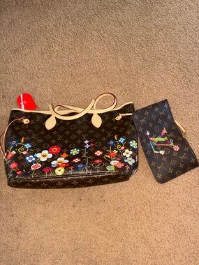 Brown Monogram Floral Tote with Matching Pouch